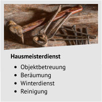 Hausmeisterdienst •	Objektbetreuung •	Beräumung •	Winterdienst •	Reinigung